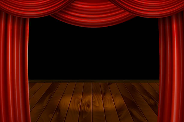 istock Open Red Velvet Movie Curtains with Black Screen. 922876824