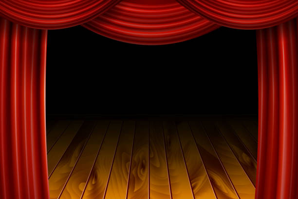 istock Open Red Velvet Movie Curtains with Black Screen. 922876848