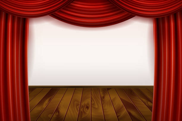 istock Open Red Velvet Movie Curtains with White Screen. 922876866