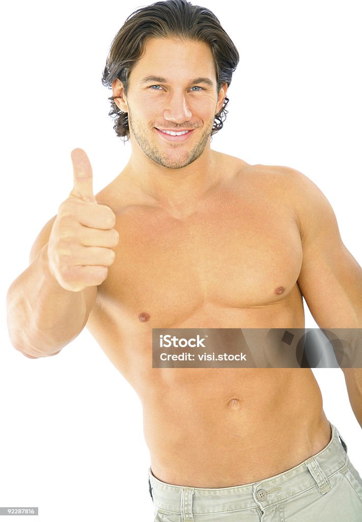 Bello giovane caucasico dare Ok - Foto stock royalty-free di A petto nudo