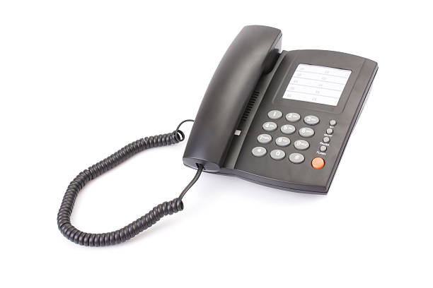 istock Black office telephone isolated on white 92287881