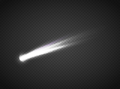 Vector comet with large dust. Falling Star. Glow light effect. Vector illustration isolated