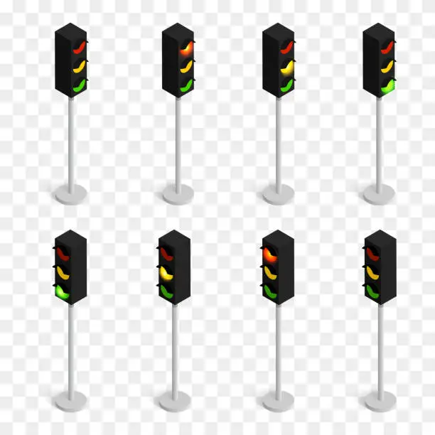 Vector illustration of Set of isometric vector traffic lights isolated