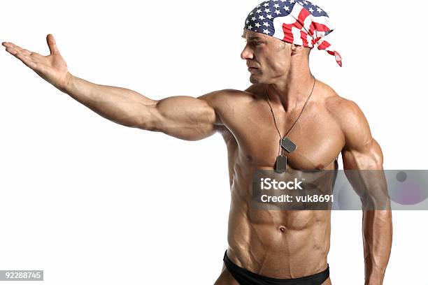 Muscular Soldier Against White Background Stock Photo - Download Image Now - Abdominal Muscle, Anaerobic Exercise, Armed Forces