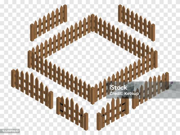 Wooden Isometric Fences And Gates Vector Template Design Elements Isolated Stock Illustration - Download Image Now