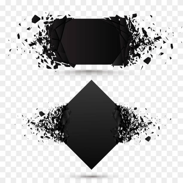 ilustrações de stock, clip art, desenhos animados e ícones de black square stone with debris isolated. abstract black explosion. background - broken stones