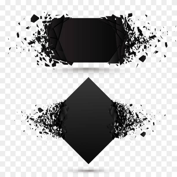Black square stone with debris isolated. Abstract black explosion. background Black square stone with debris isolated. Abstract black explosion. background. Vector illustration destruction abstract stock illustrations