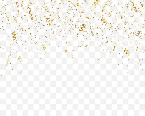 Golden confetti isolated on checkered background. Festive template Golden confetti isolated on checkered background. Festive template. Vector illustration of falling particles for holydays design. confetti clipart stock illustrations