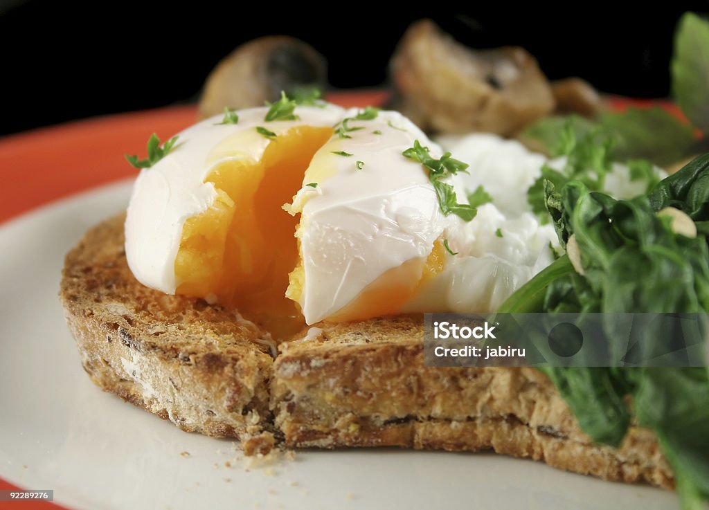 Sliced Poached Egg  Basil Stock Photo