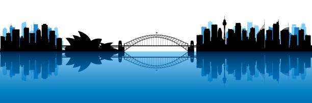 시드니 (모든 건물은 이동 하 고 완전 한) - sydney australia sydney opera house australia sydney harbor stock illustrations