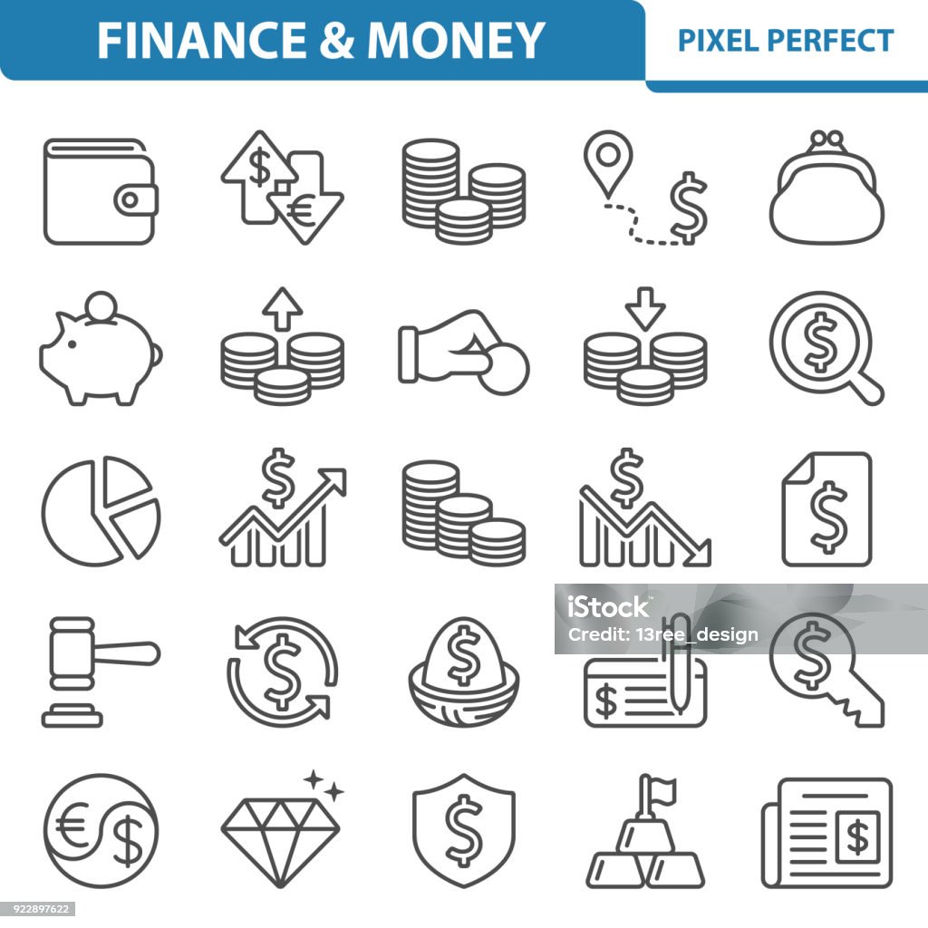 Finance & Money Icons Professional, pixel perfect icons depicting various finance, money and currency concepts. Icon Symbol stock vector