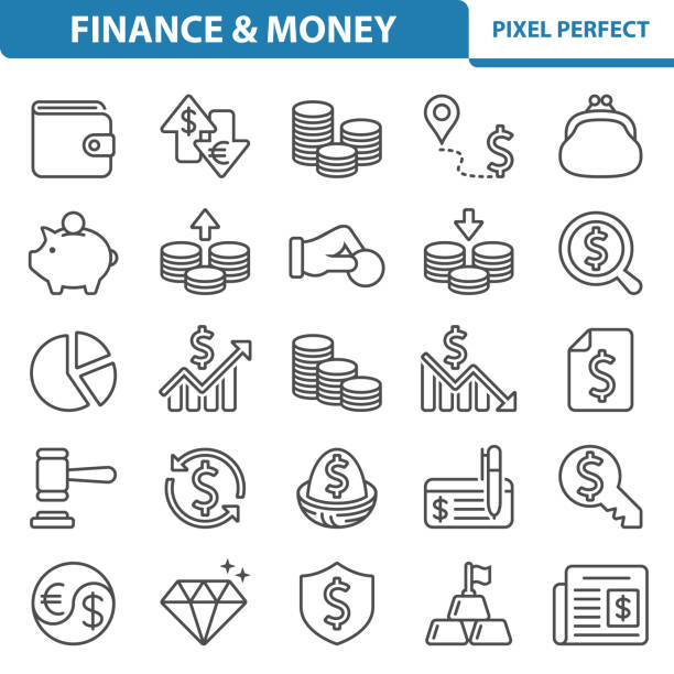 Finance & Money Icons Professional, pixel perfect icons depicting various finance, money and currency concepts. euro symbol illustrations stock illustrations