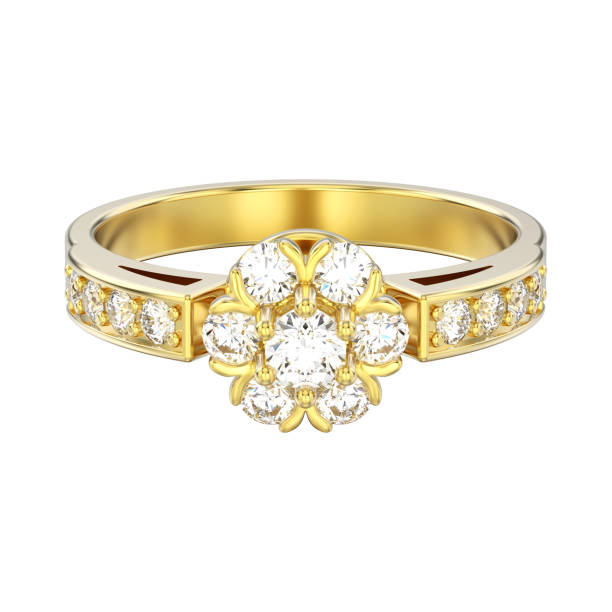 istock 3D illustration isolated yellow gold decorative flower diamond ring 922906994