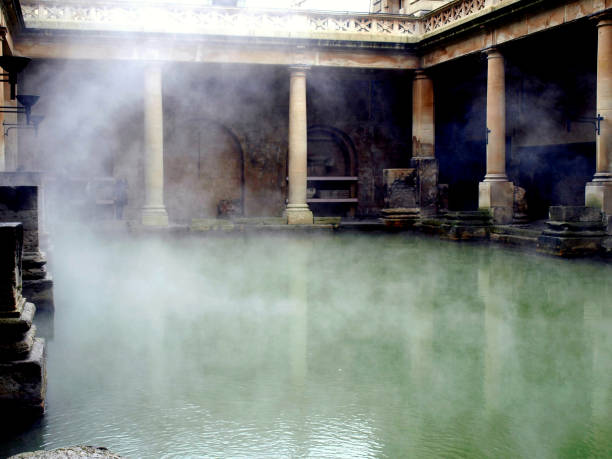 Bath, Somerset, UK. December 15, 2009.  Steam rising from the hot water of the Roman bath at Bath in Somerset, UK.