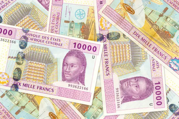 Photo of some 10000 central african CFA franc bank note obverse