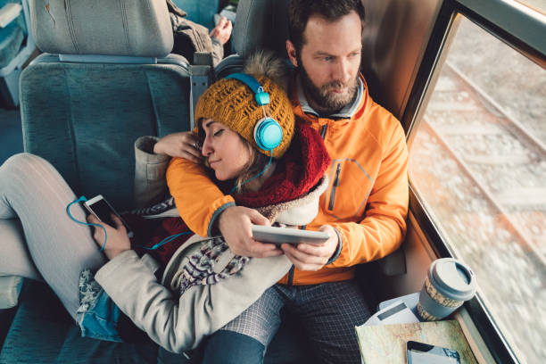 Couple traveling with train