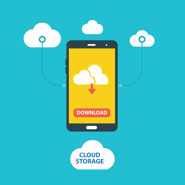 ilustrações de stock, clip art, desenhos animados e ícones de cloud computing storage and applications on a mobile phone - technology mobile phone cloudscape cloud