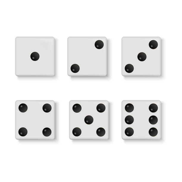 白い背景に分離されたベクトル現実的な白いサイコロのセット - dice cube number 6 luck点のイラスト素材／クリップアート素材／マンガ素材／アイコン素材