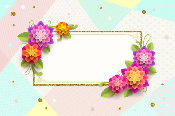 Vector illustration of Greeting card with ornamental frame and flowers