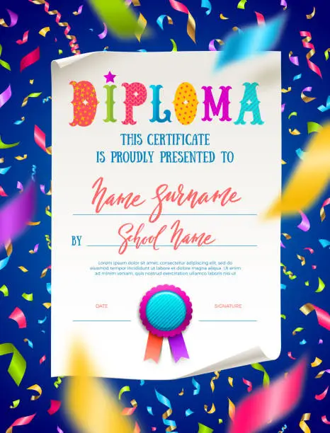 Vector illustration of Vector template of kids diploma