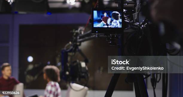 Masters Of Show In Telecasting Studio Stock Photo - Download Image Now - Discussion, Performance, Talking