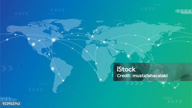 Ilustración de Fondo De Viajes Del Mundo y más Vectores Libres de Derechos de Mapa mundial - Mapa mundial, Mapa, Negocio global