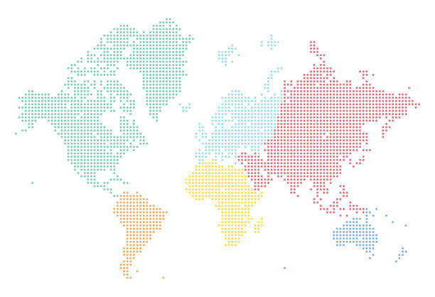 mapa świata kropek podzielonych na kontynenty - map continents earth europe stock illustrations