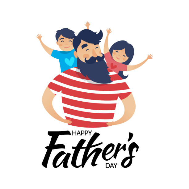 Father's day card Vector illustration, happy father with a son and a daughter. Happy Father's day card design. son stock illustrations
