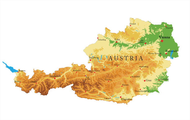Austria relief map Highly detailed physical map of  Austria in vector  austria map stock illustrations