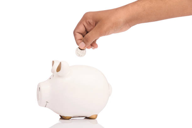 istock Human hand saving coin in piggy banks 922991244