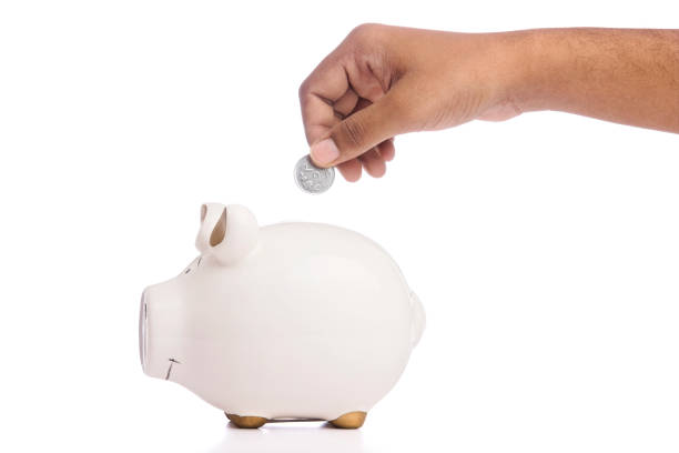 istock Human hand saving coin in piggy banks 922991258