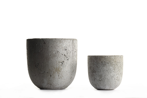 Concrete cement gray pots, pottery, authentic handmade