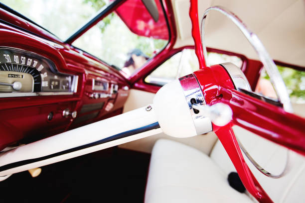 istock Vintage car interior - steering wheel and dashboard 922995426