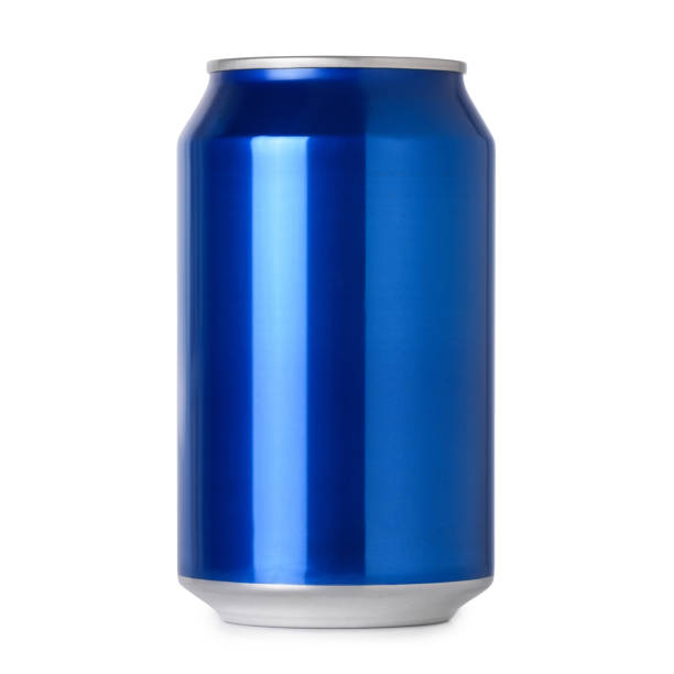 Blank blue aluminum drink can Photograph of blank blue aluminum soda or alcohol drink can for mockup isolated on white background with shadow drink can photos stock pictures, royalty-free photos & images