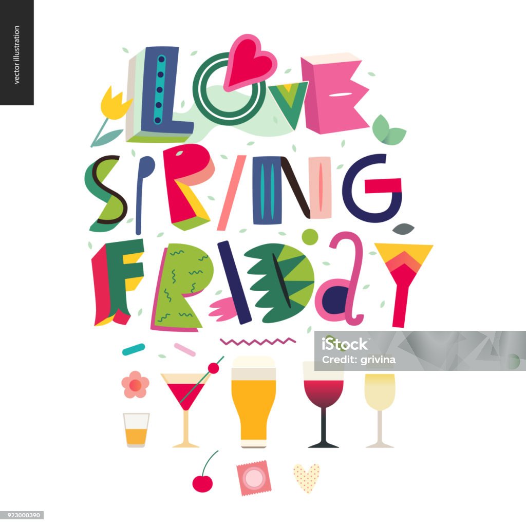 Friday Am Spring Love Spring Friday Lettering Composition Stock Illustration - Download ...
