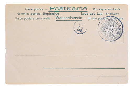 a vintage blank postcard sent from German post office in Peking, China in 1900s,  ready for any usage of  historic events background related to mail delievery description.