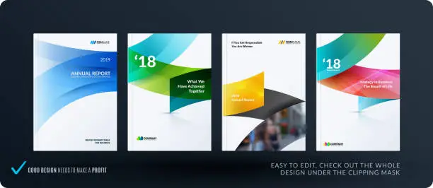 Vector illustration of Set of design brochure, abstract annual report, horizontal cover