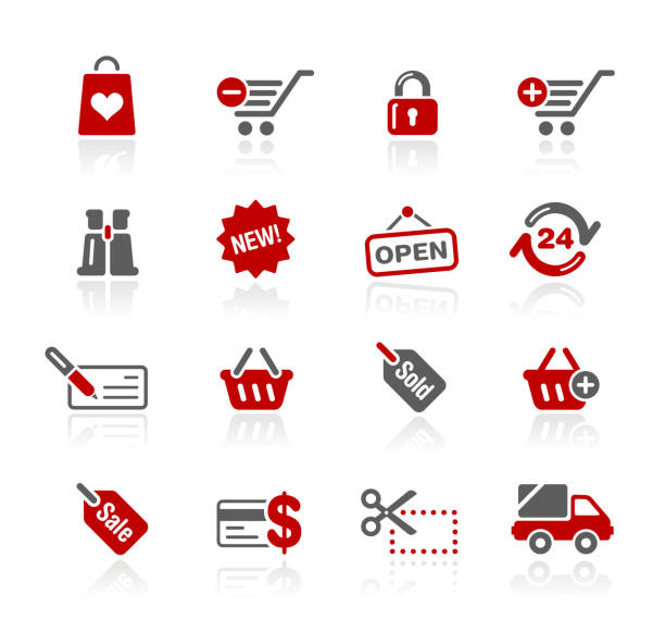 иконки покупок в интернете // серия redico - information sign shopping cart web address sign stock illustrations