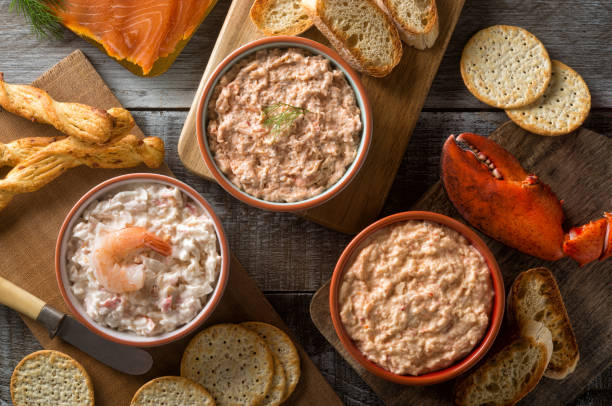 seafood dip assortment - lobster cracker imagens e fotografias de stock