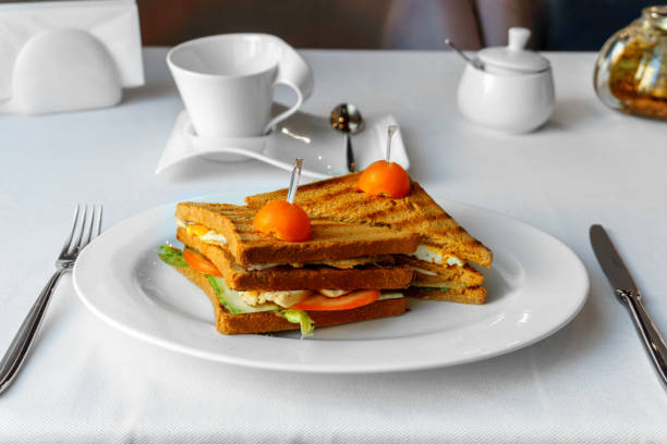 istock delicious Panini sandwich with cherry tomatoes in the restaurant 923015074