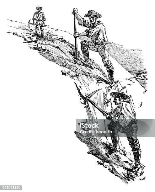 Prospectors Looking For Gold Stock Illustration - Download Image Now - Panning for Gold, Pick Axe, California Gold Rush
