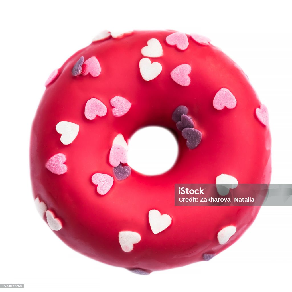 Donut with heart sprinkles isolated on white background. Donut for bakery menu. Valentine Day food  idea. Funny donut"n Baker - Occupation Stock Photo