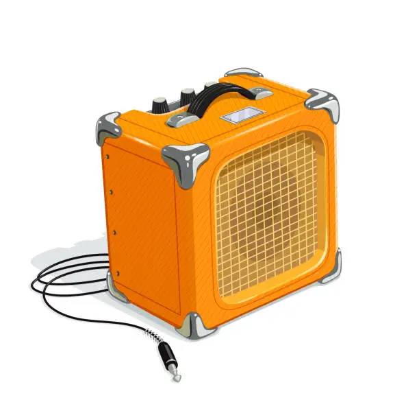 Vector illustration of Yellow guitar combo amplifier with cord