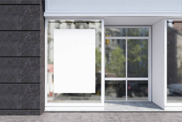 istock Gray and white cafe facade, poster close up 923031586