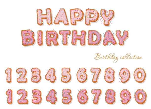 istock Sweet hand drawn numbers set for birthday design. Biscuit glazed with pink cream with sprinkling. Isolated on white. 923035134