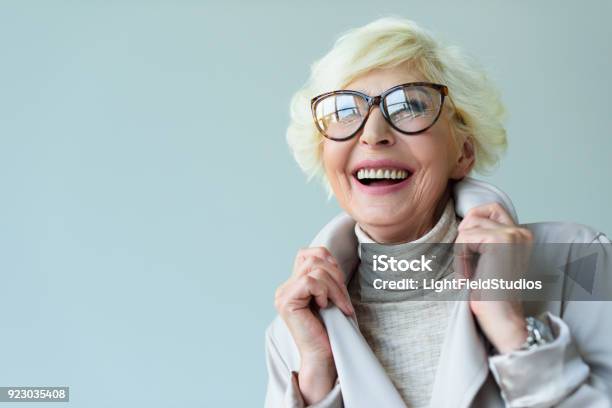 Senior Lady In Eyeglasses Stock Photo - Download Image Now - Senior Adult, Senior Women, Fashion