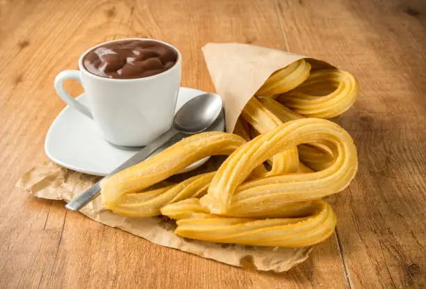 Traditional "Churros con chocolate" typical Spanish food