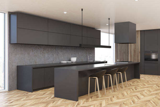 istock Modern gray and wooden kitchen corner 923038044