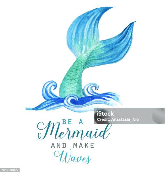 Handdrawn Watercolor Beautiful Mermaid Character Illustration Stock Illustration - Download Image Now
