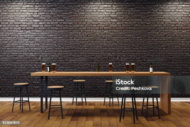 Creative Black Bar Interior Stock Photo - Download Image Now - Wall - Building Feature, Bar - Drink Establishment, Restaurant